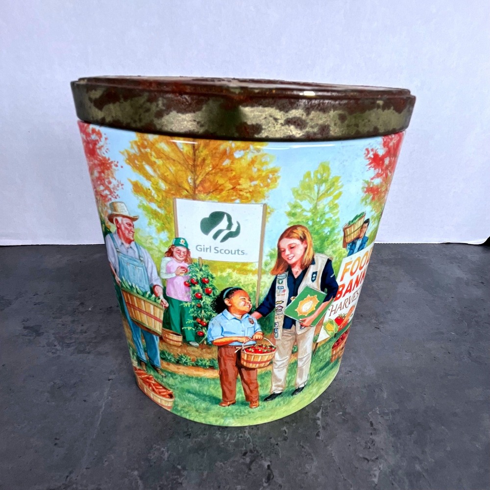 Vintage Girl Scouts Food Bank Harvest Tin 1990s to Present Collectible‎